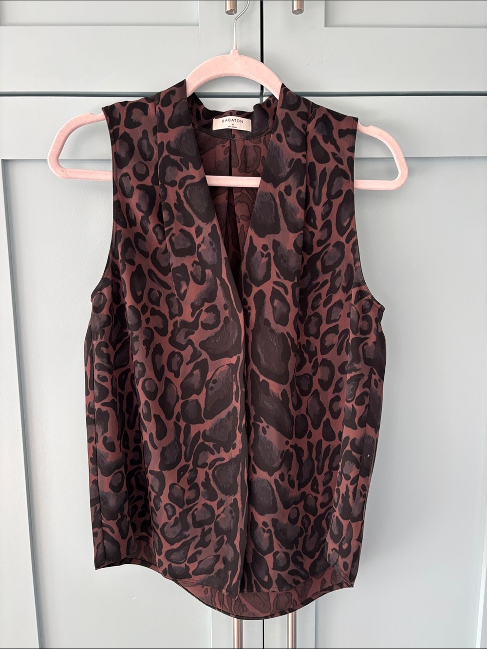 Babaton Burgundy and Black Leopard Print Sleeveless Camisole